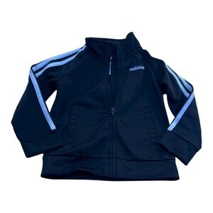 Adidas Boys Black Sporty Soccer Zip Front Jacket with White Accents::
